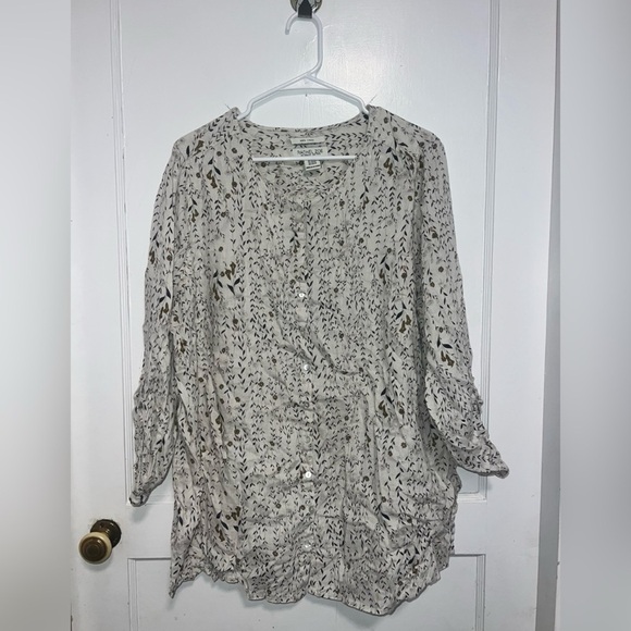 Rachel Zoe Linen Sand Natural Floral Button Down LAGAN Size 2X - Picture 1 of 3
